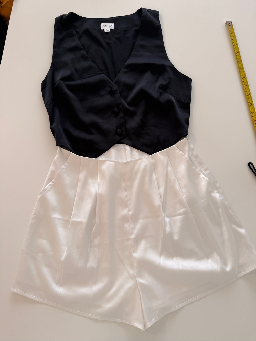 Le Lis Black and White High-Waist Satin Shorts